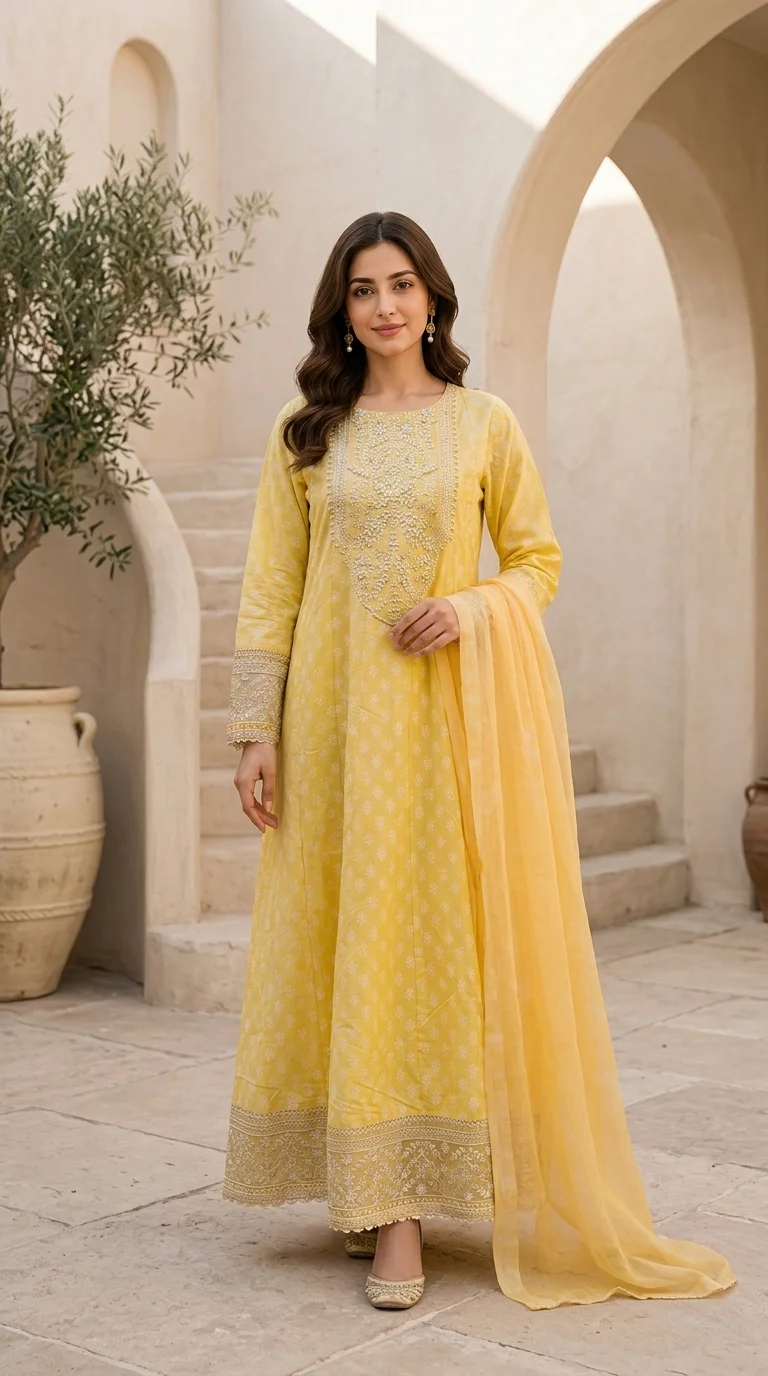 Pearl Radiance Embroidered Frock Suit - Image 2