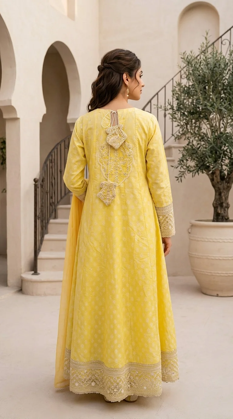 Pearl Radiance Embroidered Frock Suit - Image 4