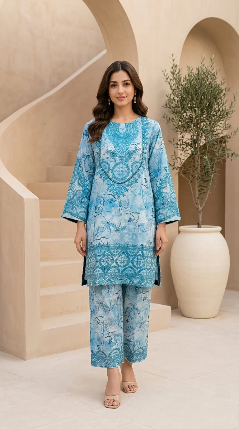 Zaavra Azure Bloom Printed 2-Piece Suit