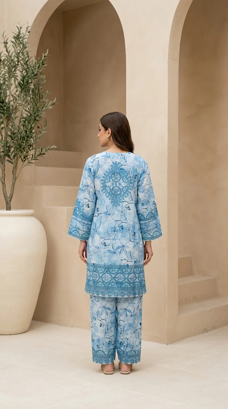 Zaavra Azure Bloom Printed 2-Piece Suit - Image 3